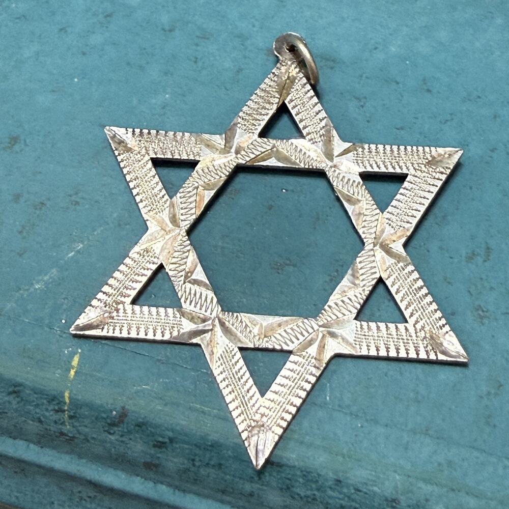 VTG Diamond Etched Star of David Sterling Silver Pendant Stamped ST. 925 Israel?